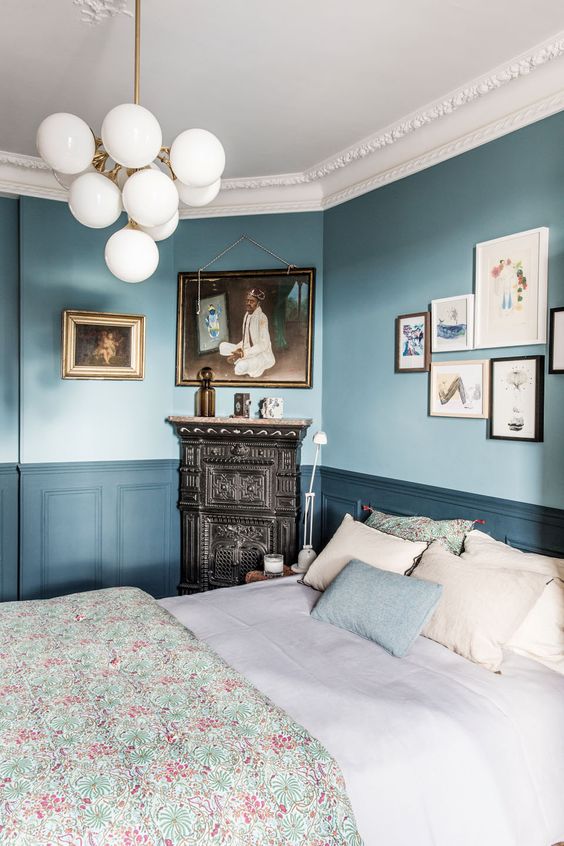 Chic Vintage-Inspired Bedroom with Sophisticated Lighting