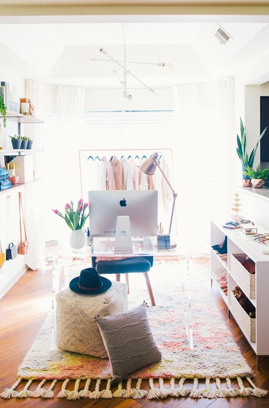 Vibrant Cloffice with Colorful Textiles and Greenery