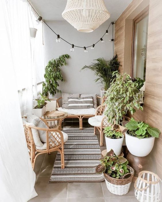 Cozy Balcony Nook with Rattan Hammocks