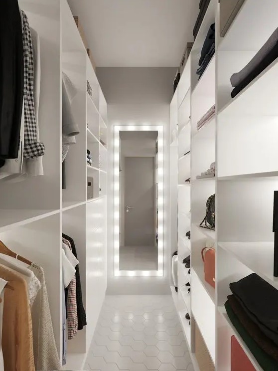 Minimalist Illuminated Closet with Open Storage