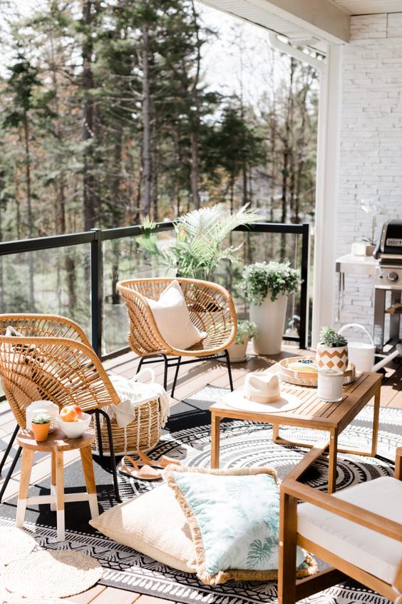 Modern Boho Balcony with Rattan Accents