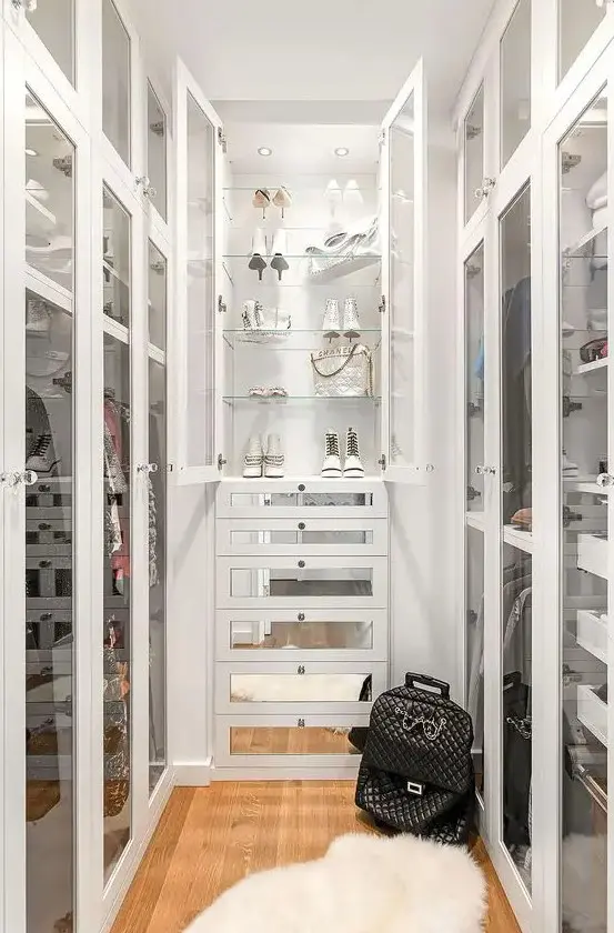 Glam Walk-In Closet with Glass Doors