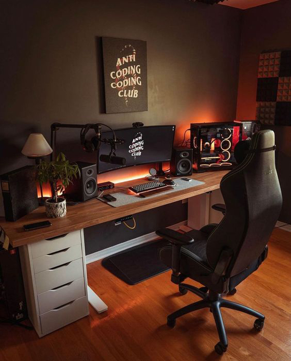 Aesthetic Wood Gaming Desk with RGB Light