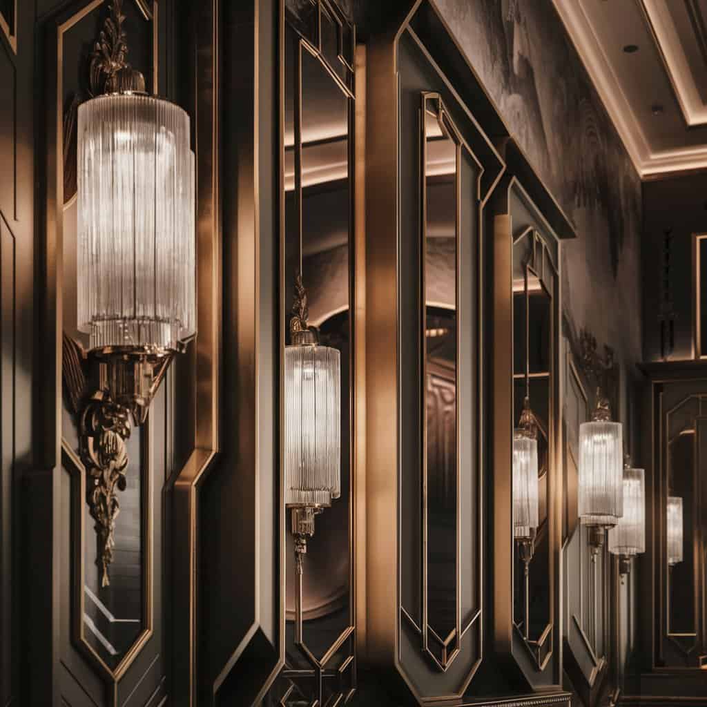 Art Deco Style Interior with Geometric Patterns and Gold Accents