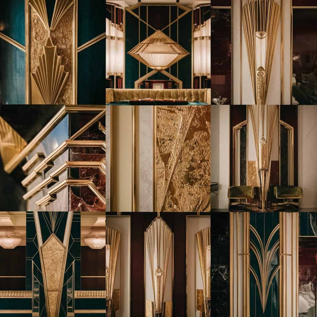 Art Deco Living Room with Glamorous Metallic Details and Neutral Tones