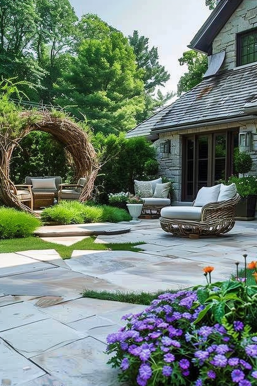 Modern Patio with Slatted Pergola Design