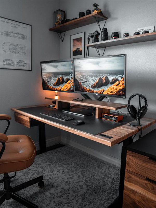 Cool Wooden Desk with Functional Wall Shelves