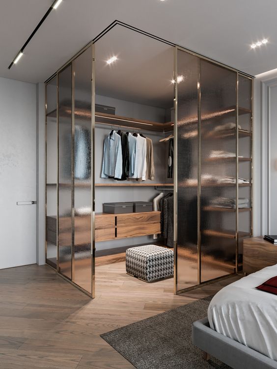 Glass Corner Closet for Modern Bedrooms