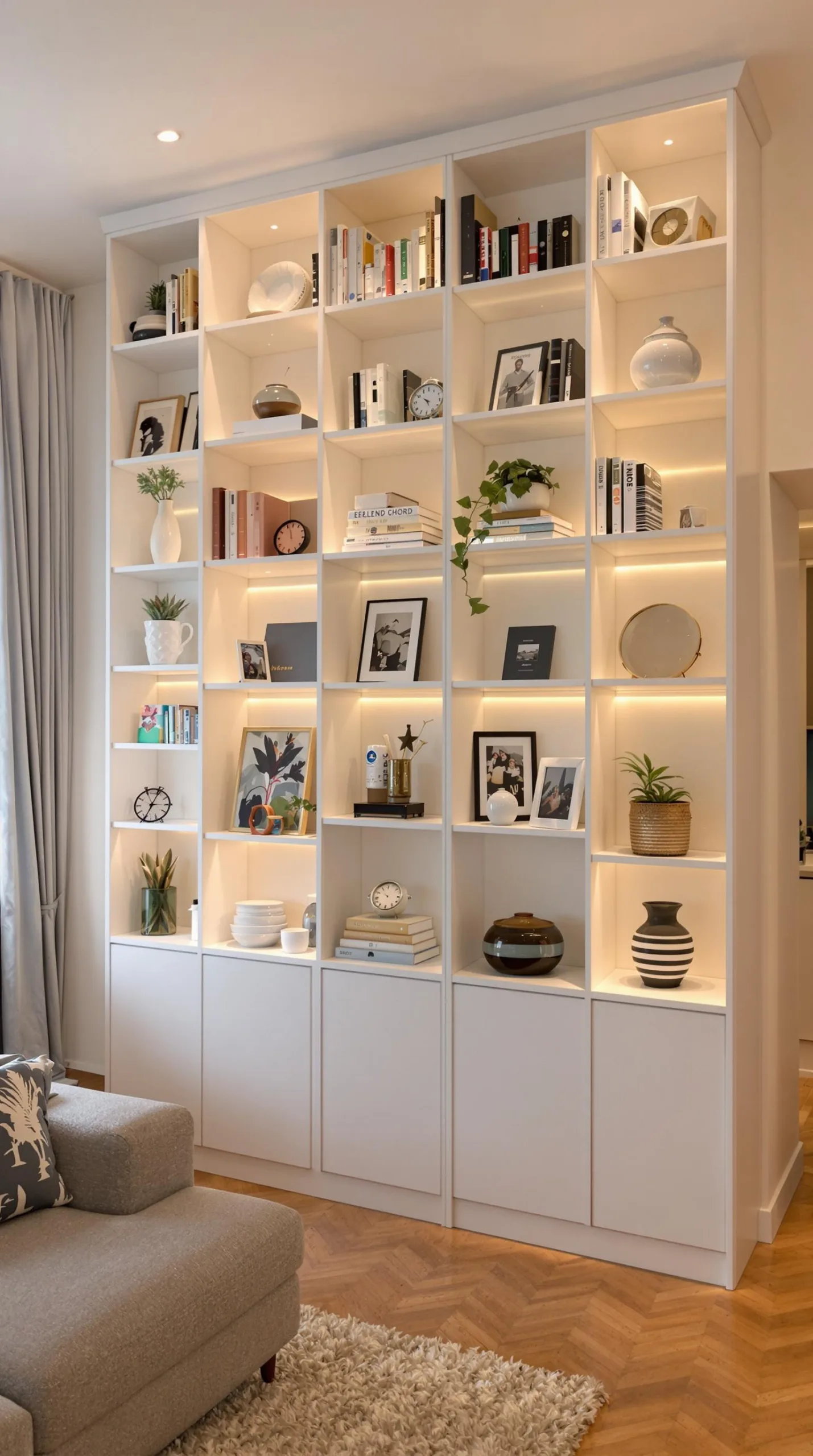 Living Room With Vertical Storage Solutions