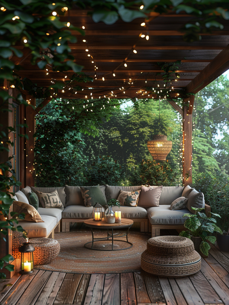 Cozy Patio Illuminated by String Lights