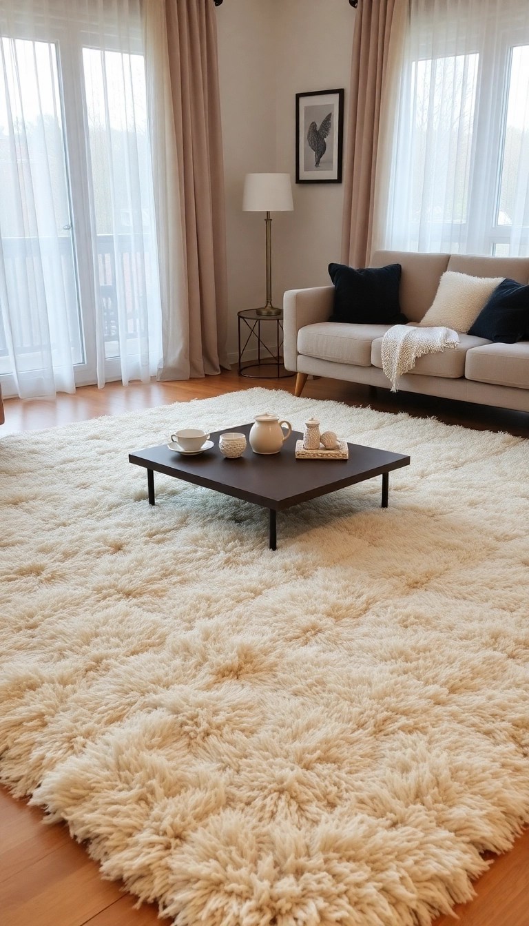 Living Room Design Featuring Warm Colors and Contrasting Accents