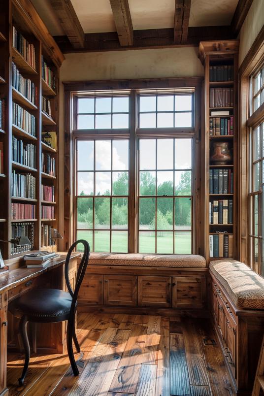 Elegant Farmhouse Library with Large Desk