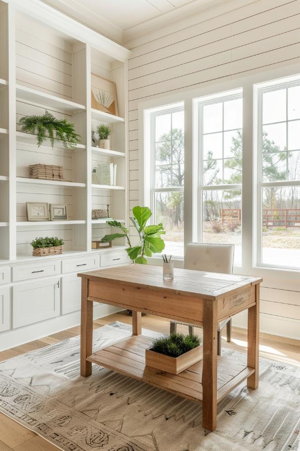 Farmhouse Library with Sliding Barn Door