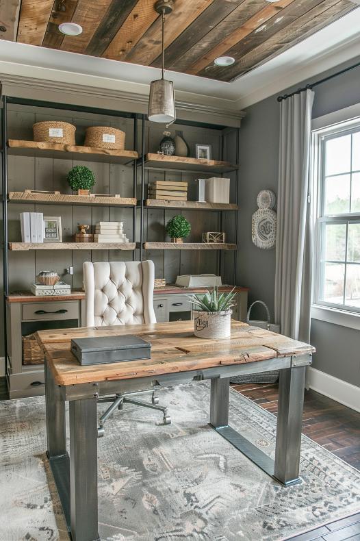 Farmhouse Library with Built-In Window Seat