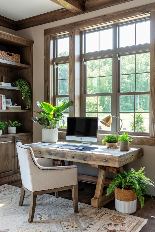Charming Farmhouse Library with Green Accents