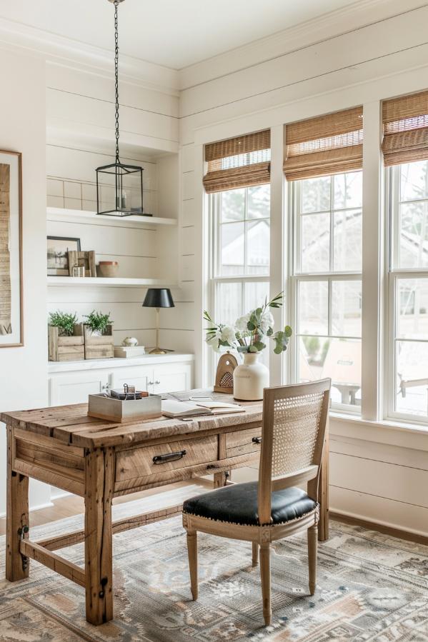 Rustic Farmhouse Library with Earthy Elements