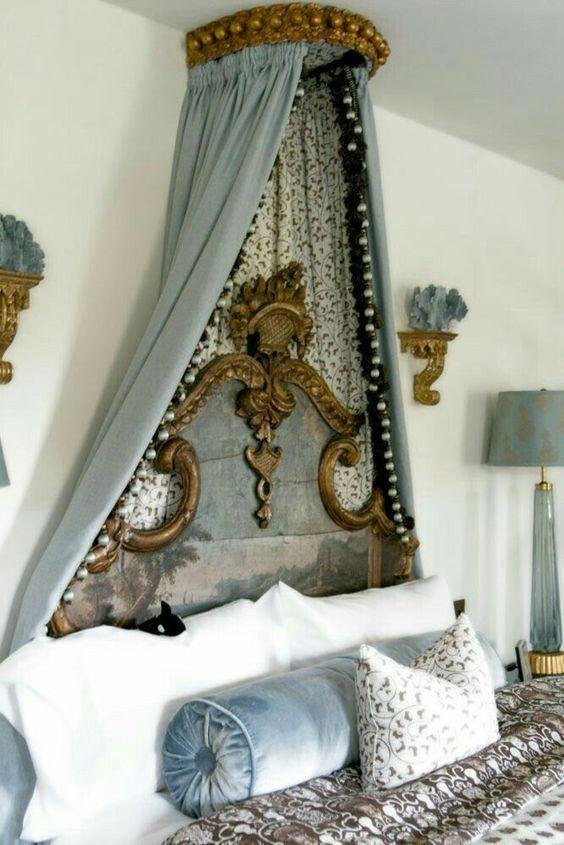 French Country Bed Frame with Ornate Crown