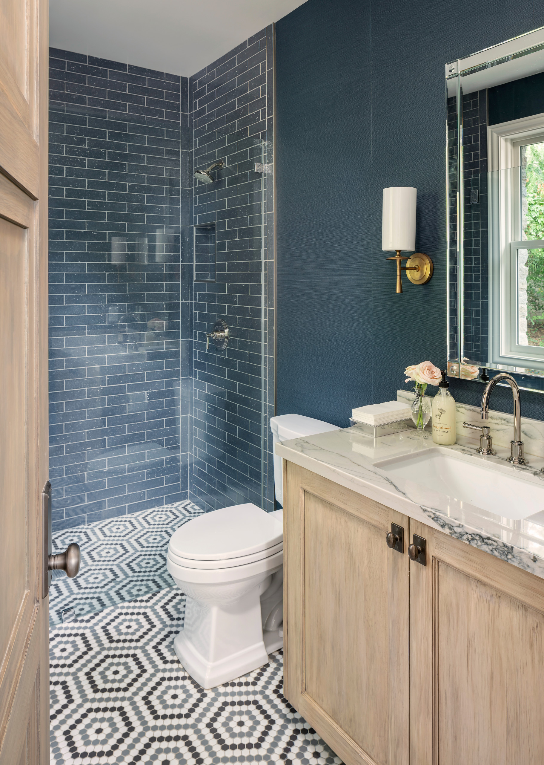 Contemporary Skylight Bathroom with Subtle Blues