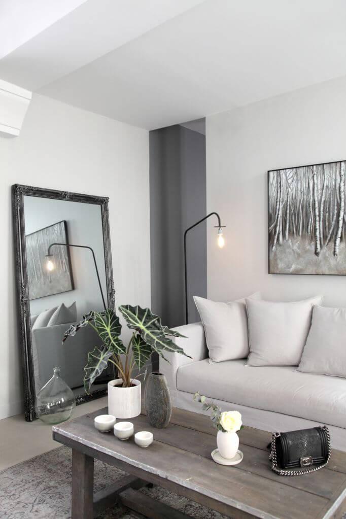 Leaning Mirror with Rustic Wooden Frame