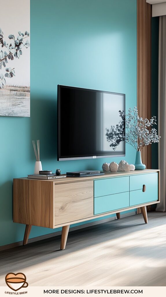 Refined Warmth – Taupe TV Wall with Textured Panels