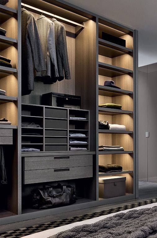 Modern Masculine Closet Design with Dark Hues