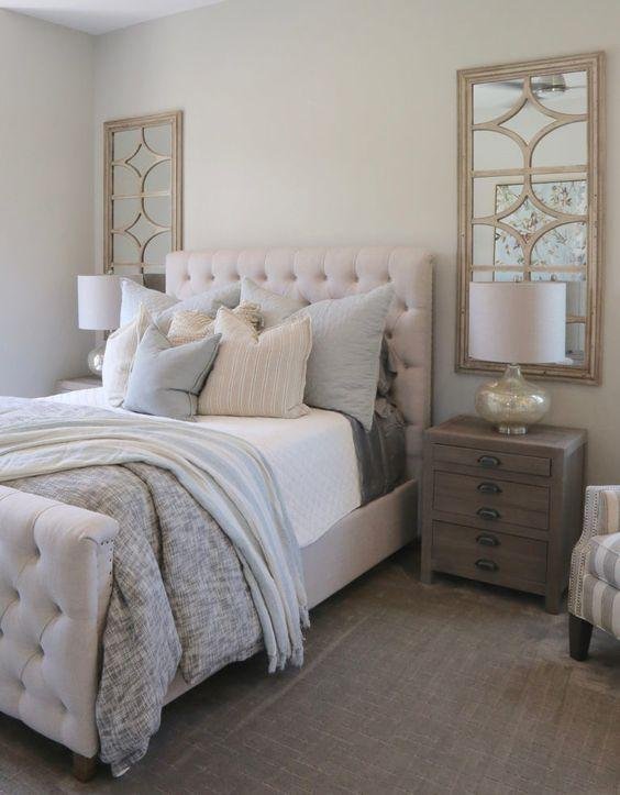 Bedroom with Velvet Curtains and Large Mirrors for a Glamorous Look