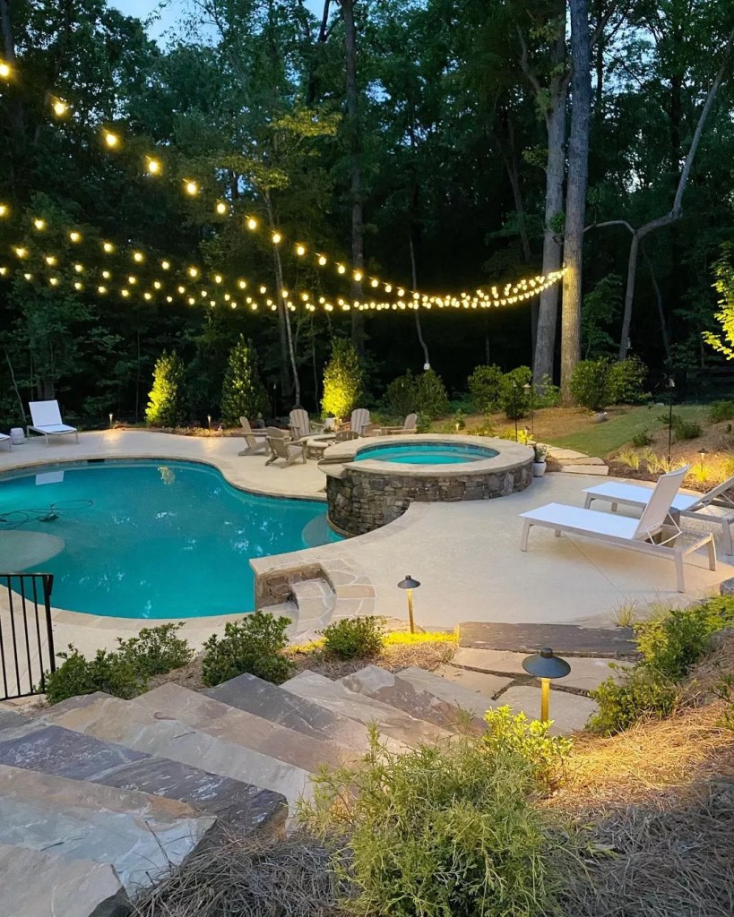 Poolside Elegance With Layered Lighting
