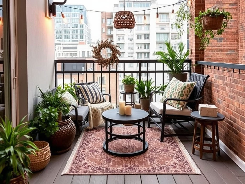 Boho-Chic Balcony with Tassel Accents and Woven Textures