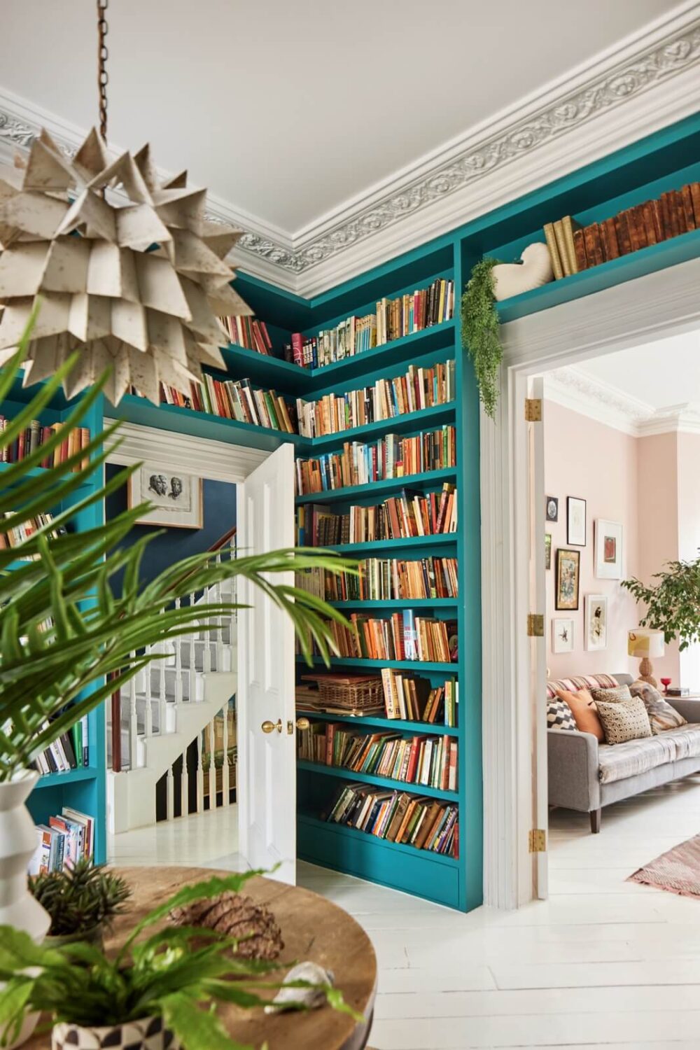 Statement Teal Bookcase with Traditional Touches