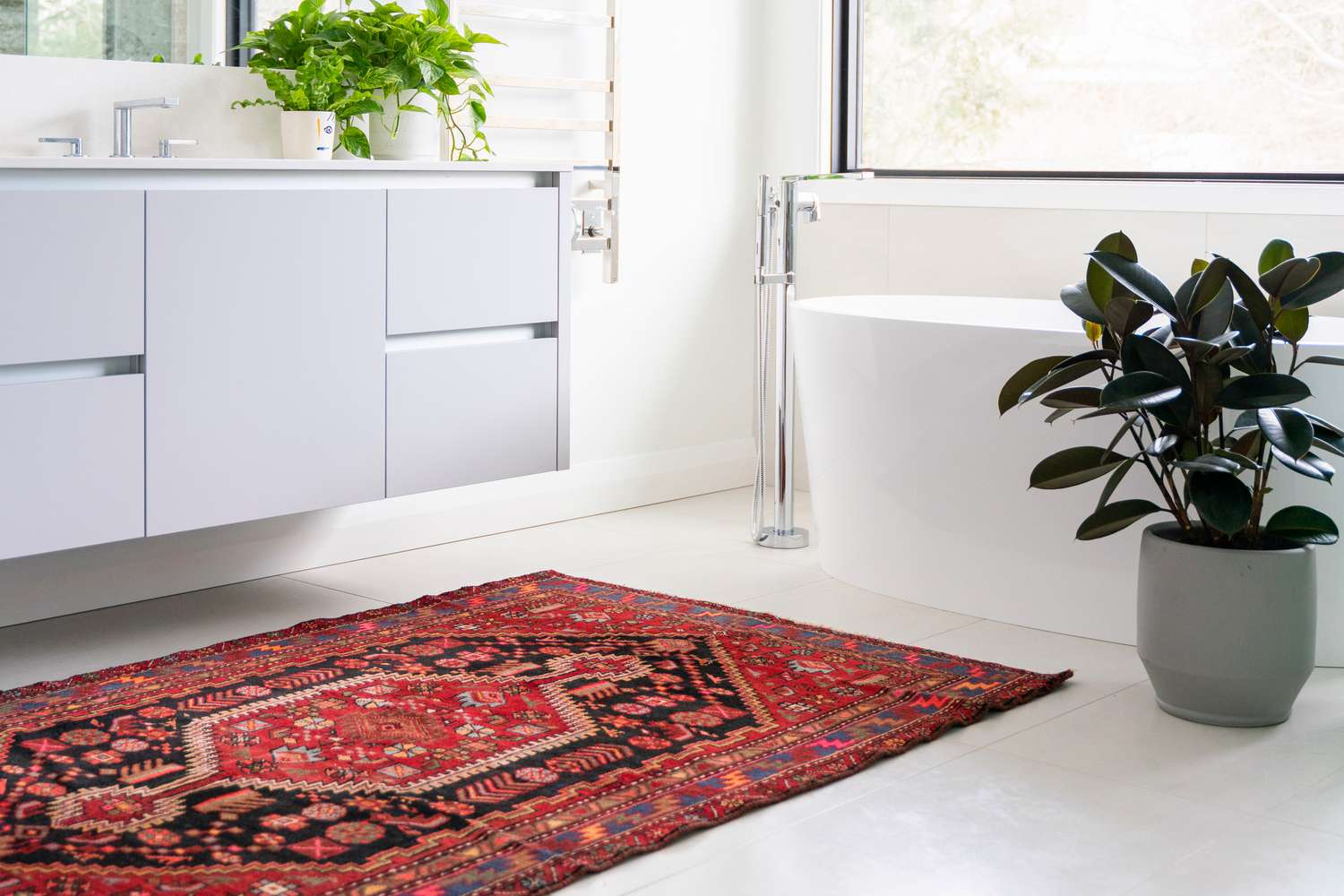 Muted Bathroom Rug with Earthy Tones