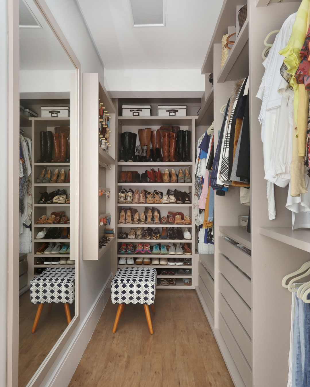 Neutral Compact Shoe Closet with Glass Doors