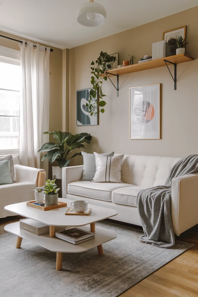 Living Room with Multi-Purpose Furniture for Storage and Functionality
