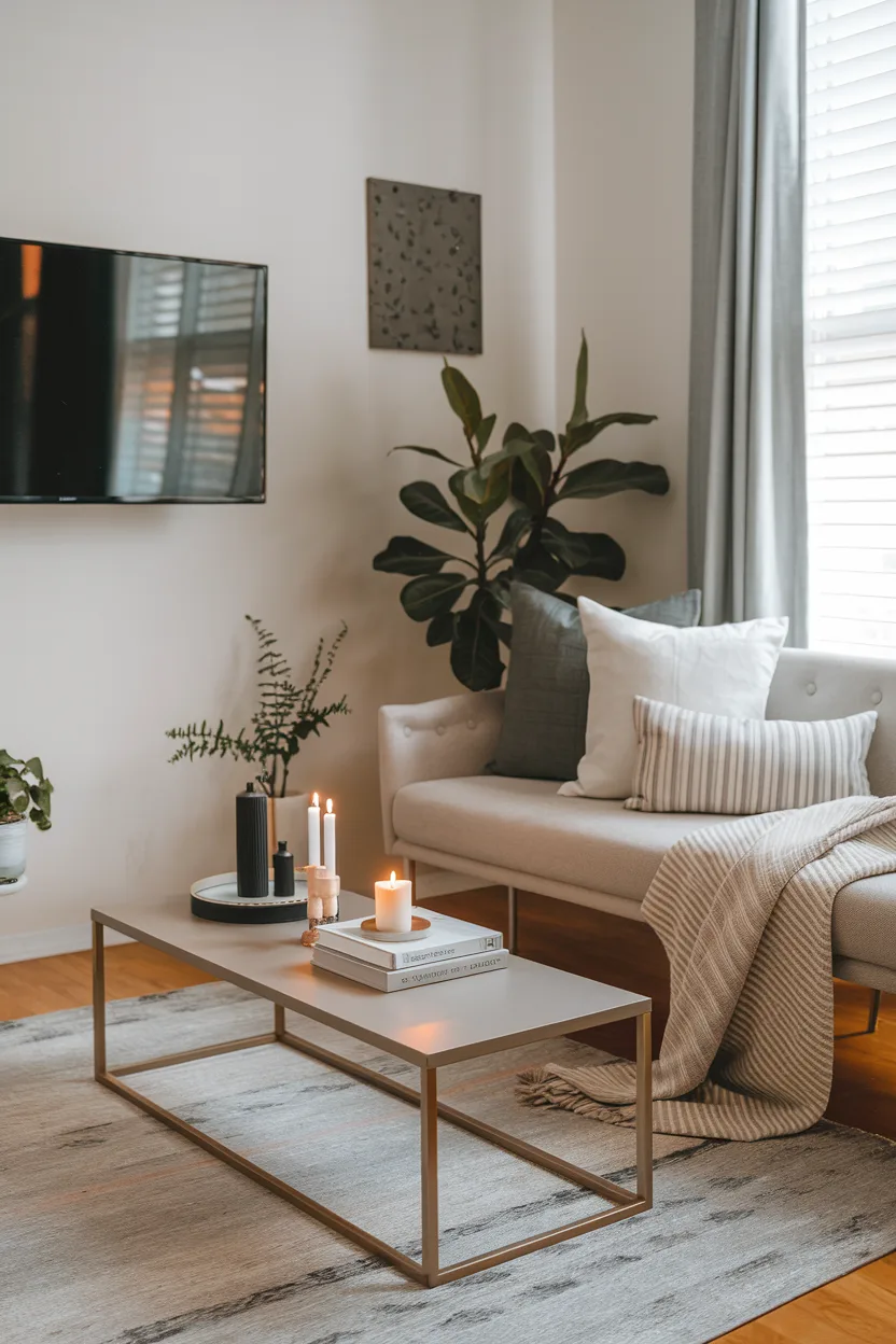 Cozy Living Room With Slim, Space-Saving Furniture Pieces