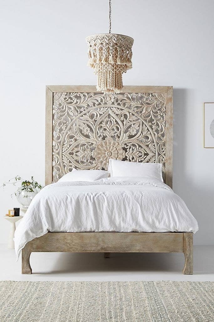 Modern Wooden Bedframe with Symmetry and Warm Tones