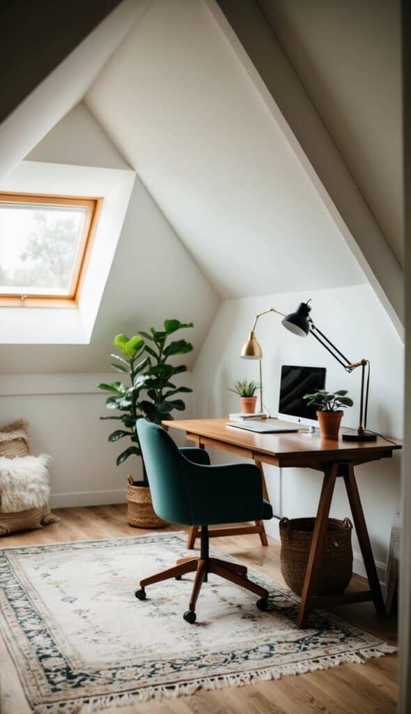 Moody Attic Library with Dark Wood Finishes