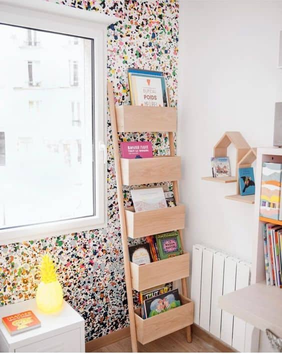 Wooden Storage Ladder for Bedroom Organization